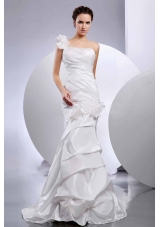 Mermaid One Shoulder Handmade Flower Wedding Dress Layered