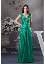 2013 Beading V-neck Green long Column Prom Dress