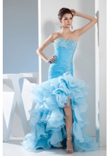 Beading Mermaid Sweetheart High low Aqua Blue Prom Dress