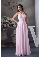 Beautiful Beading V-neck long Pink Column 2013 Prom Dress