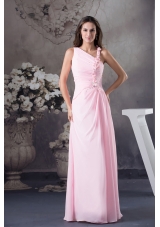 Cute Column Venetian pearl One Shoulder long Prom Dress Pink