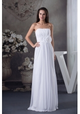 Elegant Empire Strapless Hand Made Flowers long White Prom Dress