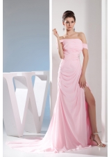 Empire Off the Shoulder Court Train Pink Prom /Celebrity Dress