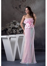 Hand Made Flowers Strapless Long Column / Sheath Prom Dress