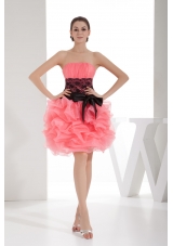 Lace and Pick Up Column Strapless Short Watermelon Prom Dress