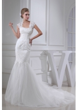 Lace Mermaid Chapel Train Square Wedding Dress