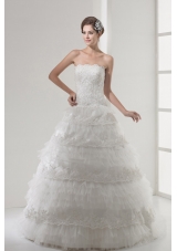 Lace Strapless A-line / Princess Wedding Dress With Brush Train
