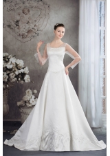 Scoop Long Sleeves Embroidery satin Wedding Dress