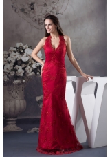 Sexy Appliques Red Halter Column long Prom Dress for 2013