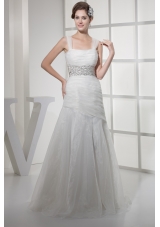 Square Neck Beautiful Beading Long Princess Wedding Dress