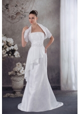 Strapless Column Jacket Beading Appliqes Wedding Dress