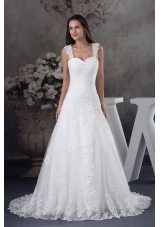 Straps Lace A-line Wedding Dress With Brush Train