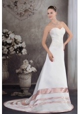 Sweetheart Brush Train Satin Appliques A-line Wedding Dress