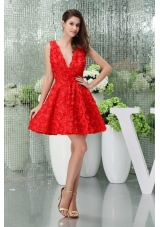 V-neck Short Mini Length Red Princess Stylish Prom / Cocktail Dress