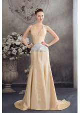 2013 Designer Column Sash Brush Train Prom Dress