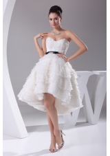 A-line / Princess Ruffled Layers Knee-length Sash Wedding Dress