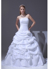 A-line Hand Made Flowers Pick-ups Strapless Wedding Dress