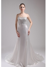A-line One Shoulder Sequins Beading Wedding Dress