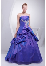 A-line Purple Pick-ups Appliques Hand Made Flower Quinceanera Dress