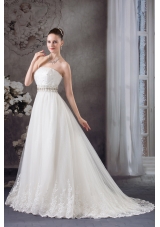 A-line Strapless Lace Beading Tulle Wedding Dress