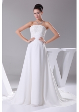 A-line Strapless Lace Court Train Wedding Dress