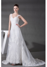A-line Straps Lace Court Train Wedding Dress
