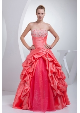 A-line Watermelon Red Pick-ups Appliques Quinceanera Dress