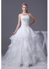 Appliques With Beading Strapless Ruffles A-line  Wedding Dress