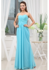 Aqua Blue Ruching Long Empire Prom Dress