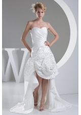 Beading Hand Made Flower Sweetheart High-low Wedding Dress