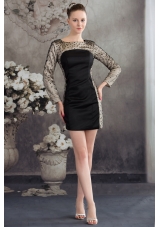 Black Scoop Column Short 2013 Prom Dress with Long Sleeves