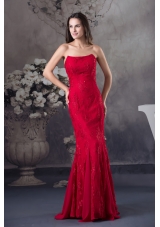 Cheap Appliques Mermaid Strapless long Red 2013 Prom Dress