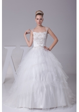 Embroidery Ball Gown Court Train Square Wedding Dress