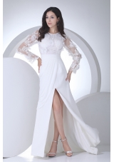 Empire Long Sleeves Scoop Appliques High Slit Wedding Dress