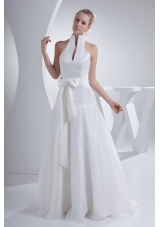 Halter Top Sash A-line Organza Wedding Dress