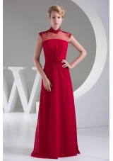 High Neck Appliques Column Empire Long Prom Dress