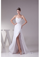 High Slit Fashionable Beaded Sweetheart Empire Prom Dress