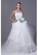 Lace Sash With Hand Made Flower A-line Wedding Dress