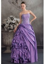 Lavender Ruffles Hand Made Flowers Embroidery Quinceanera Dress