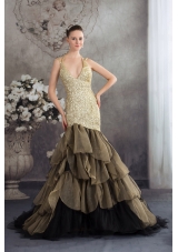 Mermaid V-neck Ruffles Sequins Tulle Prom dress