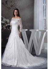 Off The Shoulder 3/4 Sleeves Lace A-line Wedding Dress