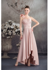 One Shoulder Hand Made Flowers High-low Prom Dress