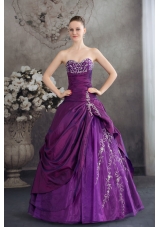 Purple Sweetheart Embroidery Long Beading Quinceanera Dress
