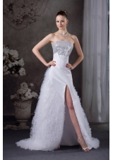 Ruffles A-line Strapless High slit Sequins Prom dress