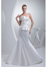 Strapless Satin Mermaid Ruching Appliques Wedding Dress