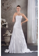 Sweetheart A-line Brush Train Pleat Wedding Dress