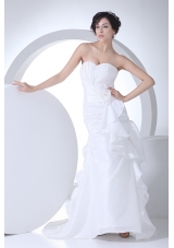 Sweetheart Mermaid Hand Made Flowers Brush Train Wedding Dress