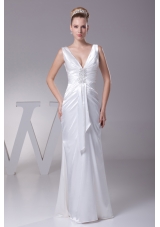 V-neck Beading Long Wedding Dress With Column