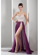 Venetian pearl Column Sweetheart long Prom Dress in Purple