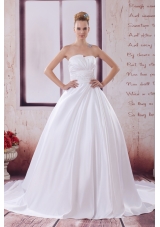 A-Line Court Train Appliques Wedding Dress with Strapless